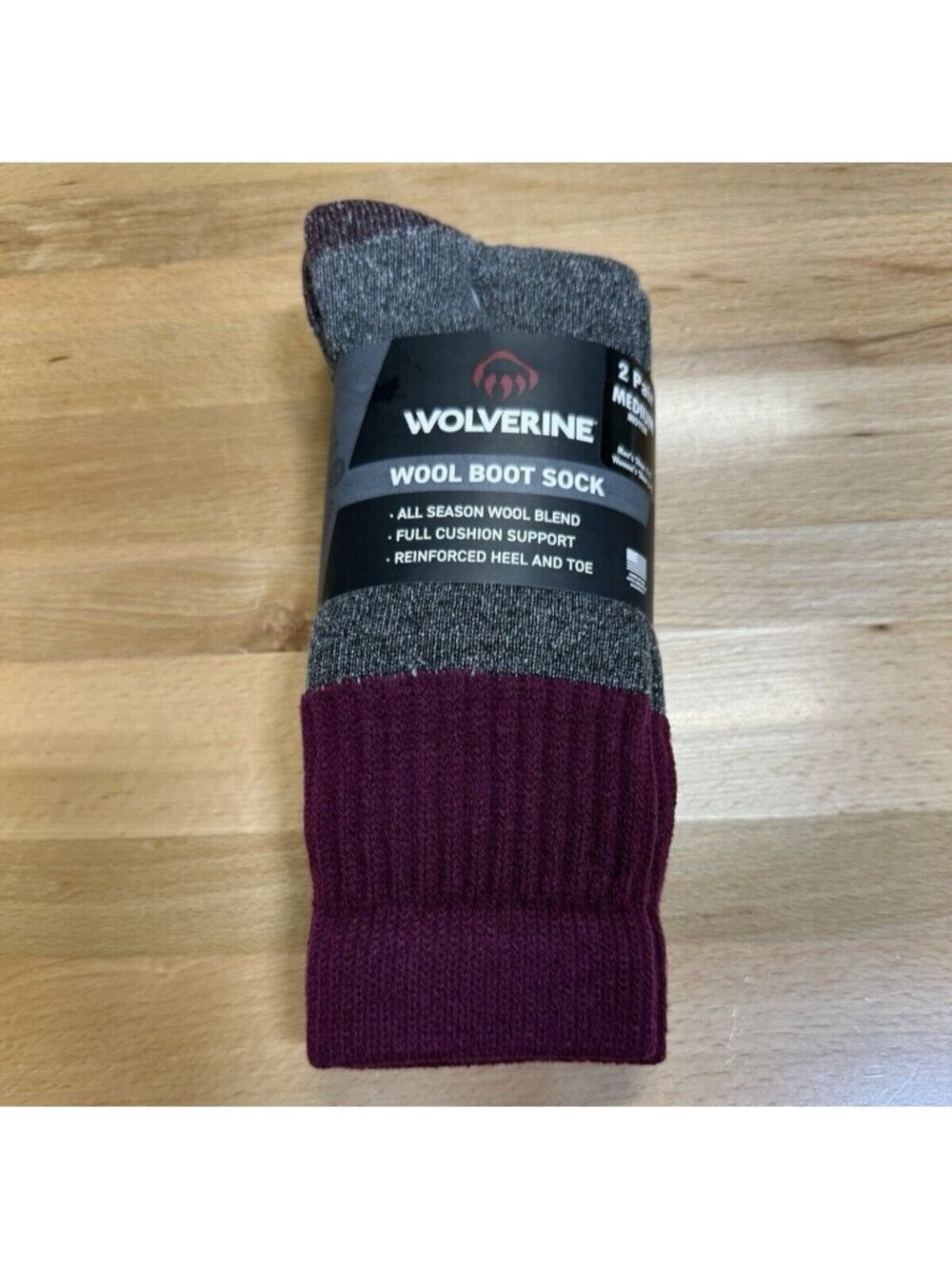 Wolverine Women's Wool Boot Socks sz M Medium 6-9 MAROON 2 Pairs